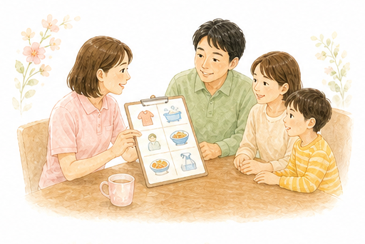 生活の確認を行う水彩イラスト