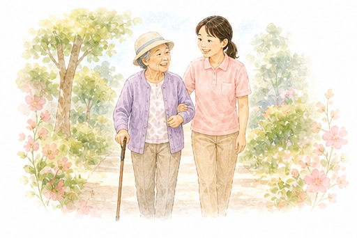 同行援護と移動支援の水彩イラスト