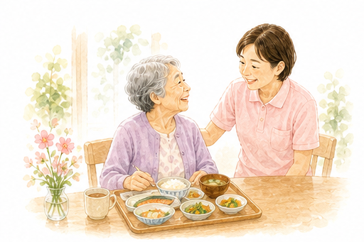 訪問介護の水彩イラスト