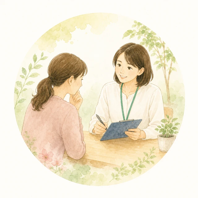相談支援員に話を聞いてもらっているイラスト