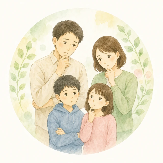 家族で支援について考えているイラスト