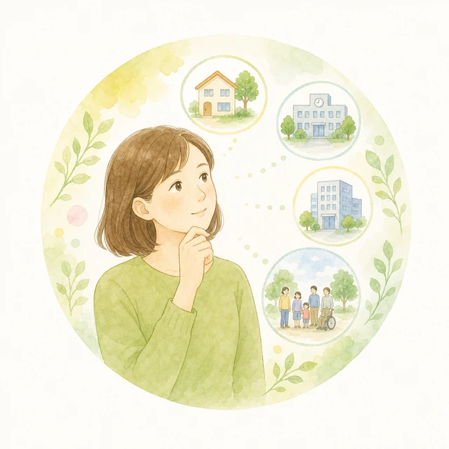 住まいや仕事など将来の生活を考えている人のイラスト